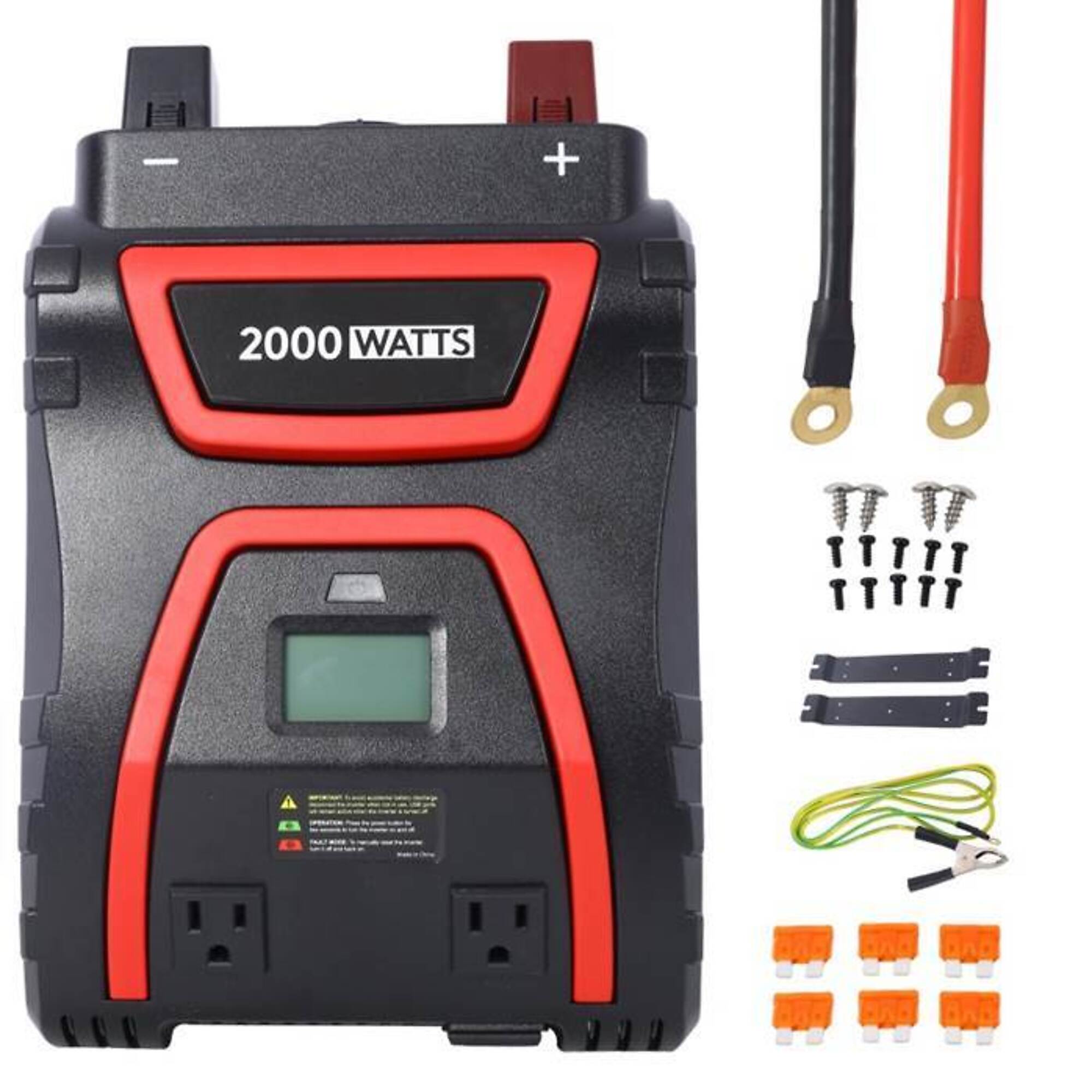 TMB Power Inverter — 2000W Continuous, 4000W Peak, 12V DC to 115V AC, 3 Outlets, 2 USB Ports, Type C Port, Model# BAC-W465P193475